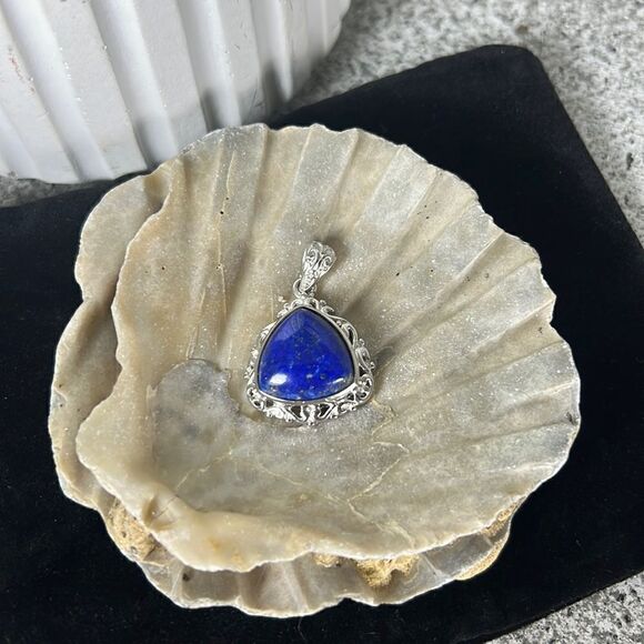 NIB Lapis Lazuli Solitaire Pendant in Platinum Over Copper with Magnet 10.40 ctw - Picture 2 of 8